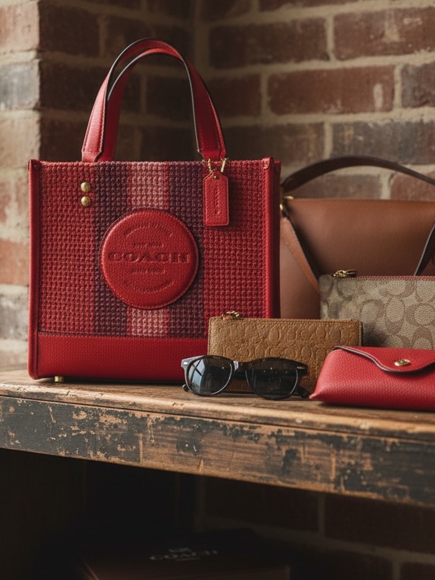 Coach Dempsey Tote 22 With Patch Logo In Miami Red Multi - Rafia/Leather Nwt